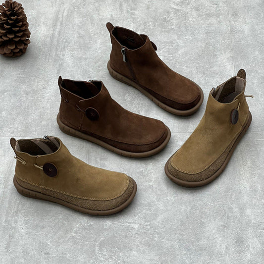 Women's Leather Comfortable Handmade Retro Flat Boots / Plush Lining