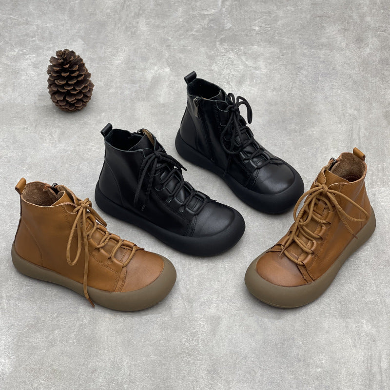 Comfortable Leather Zipper Ankle Boots – Women's Casual Short Shoes