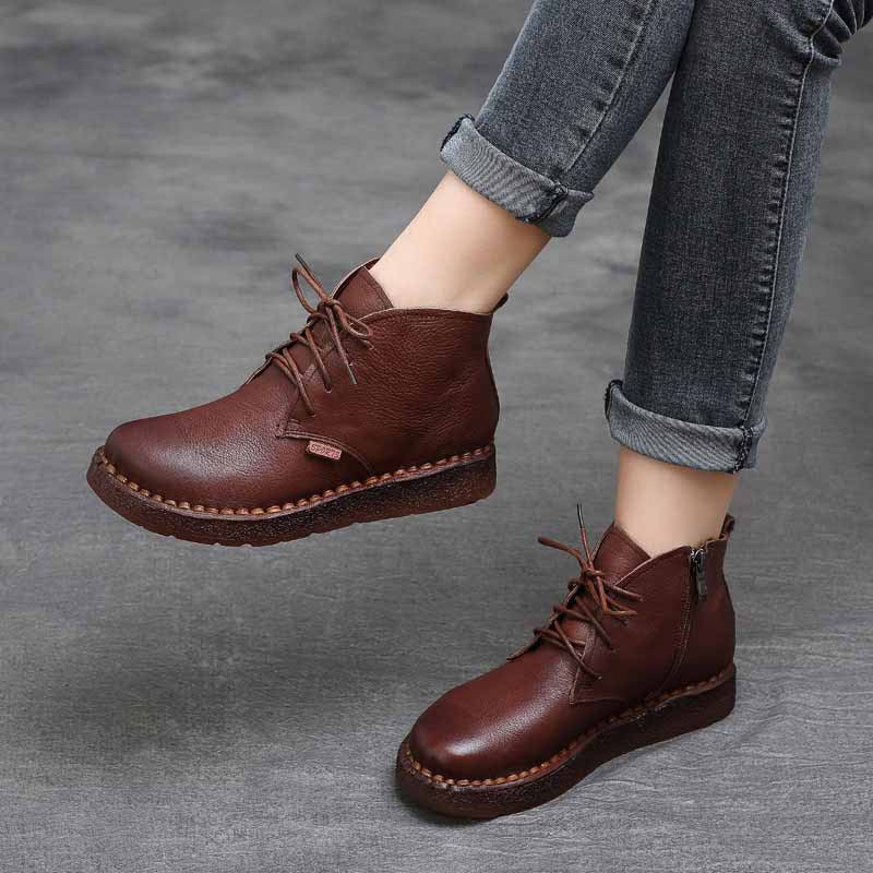 Women's Soft Leather Lace-Up Ankle Boots – Casual & Comfortable Design