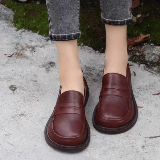 Handmade Big Toe Box Loafers Comfortable Soft Leather Womens Shoes