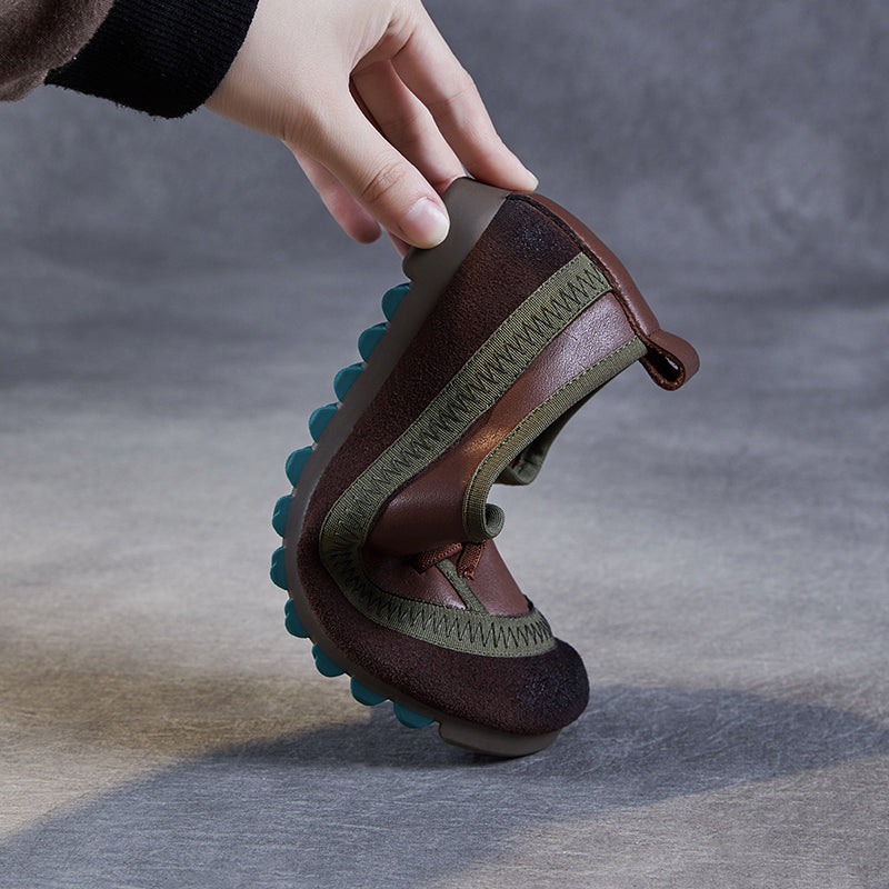 Women's Leather Casual Daily Walking Lace Up Flat Shoes