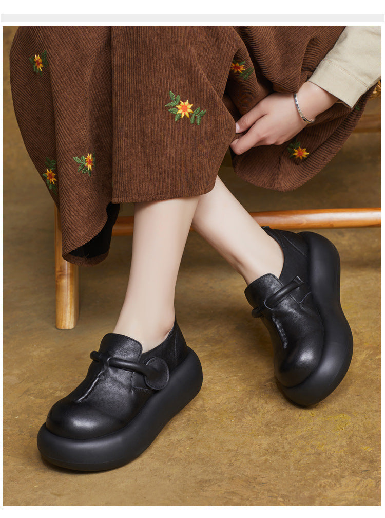 Women's Lightweight Leather Platform Slip-On Loafers – Comfortable Thick Sole