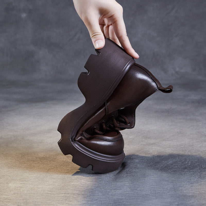 Women's Leather Chunky Heel Lace-Up Oxfords