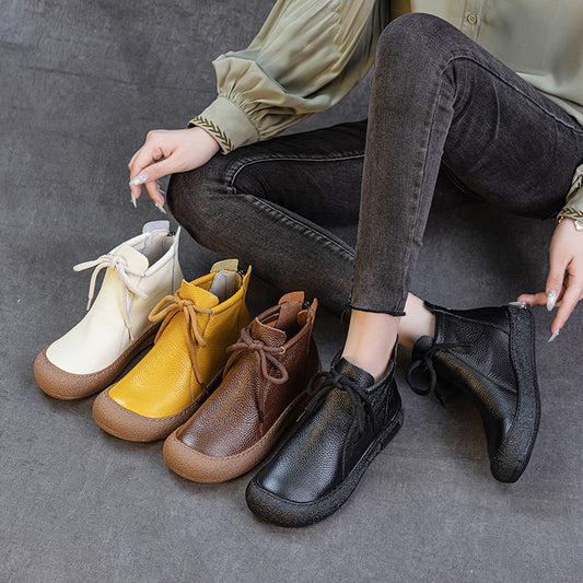 Women's Casual Lace-Up Back Zipper Ankle Boots – Flat Comfortable Shoes