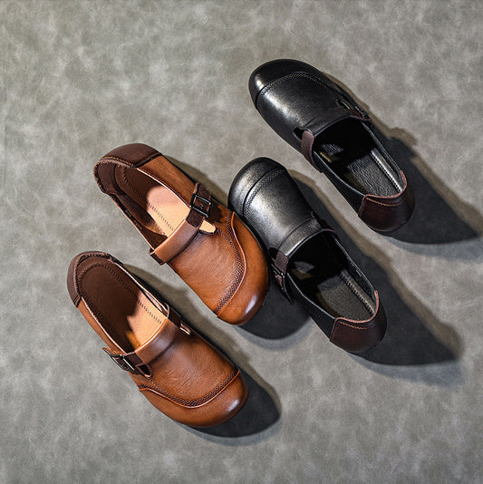 Women's Leather Casual Work Daily Soft Buckle Flats