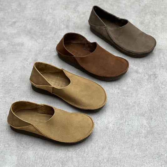 Womens Minimalist Genuine Leather Soft Flat-Soled Comfortable Loafers
