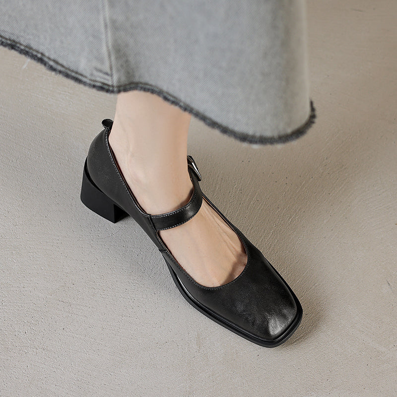 Women's Preppy Style Vintage Chunky Heel Buckle Mary Jane Pump