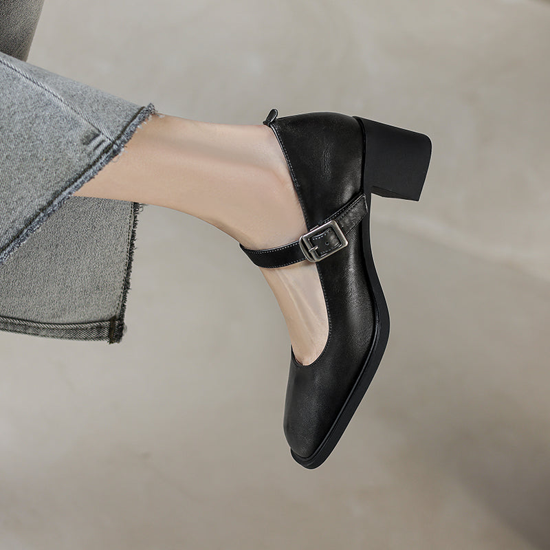 Women's Preppy Style Vintage Chunky Heel Buckle Mary Jane Pump
