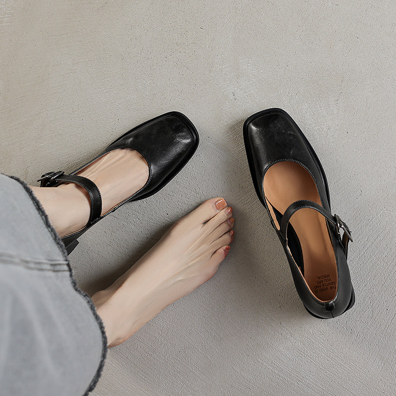 Women's Preppy Style Vintage Chunky Heel Buckle Mary Jane Pump