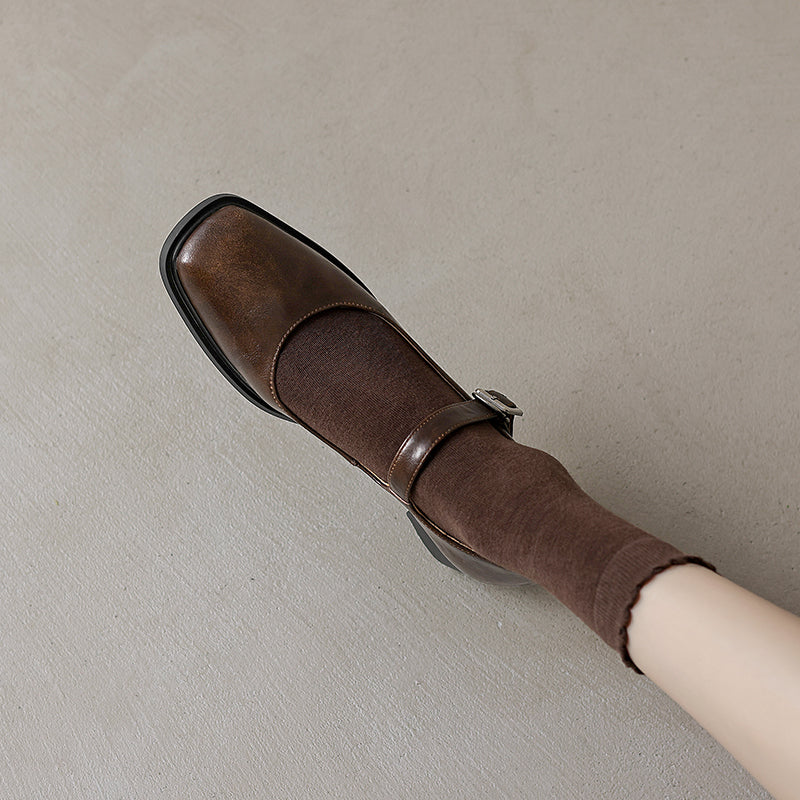 Women's Preppy Style Vintage Chunky Heel Buckle Mary Jane Pump