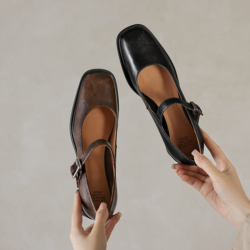 Women's Preppy Style Vintage Chunky Heel Buckle Mary Jane Pump