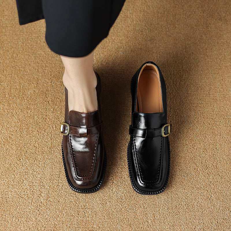 Women's Handmade Vintage Buckle Loafers