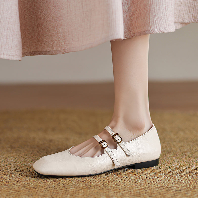 Womens Vintage Handmade Double Buckle Ballet Mary Jane Shoes