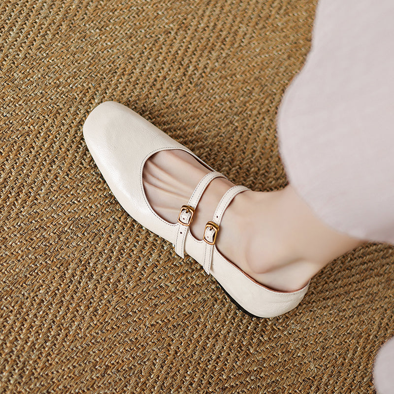 Womens Vintage Handmade Double Buckle Ballet Mary Jane Shoes