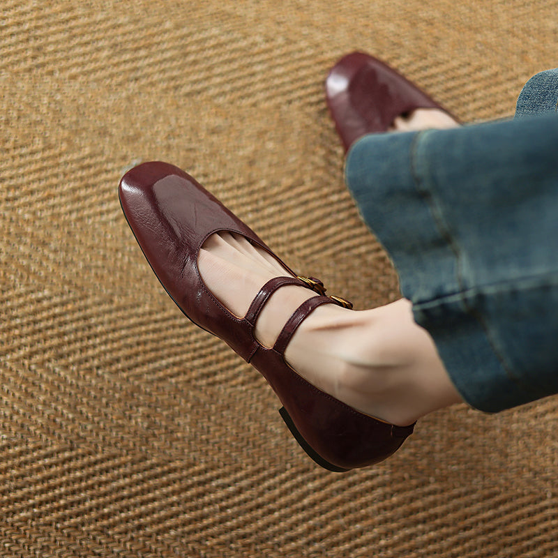 Womens Vintage Handmade Double Buckle Ballet Mary Jane Shoes