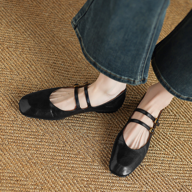 Womens Vintage Handmade Double Buckle Ballet Mary Jane Shoes