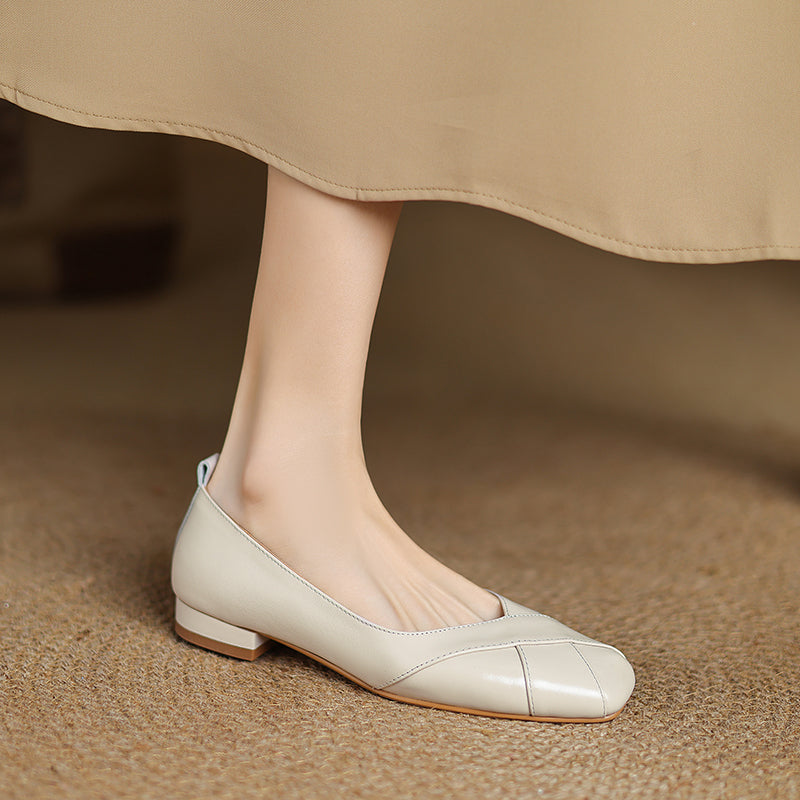 Handmade Customized Leather Square Toe Comfortable Ballet Flats Women's Shoes