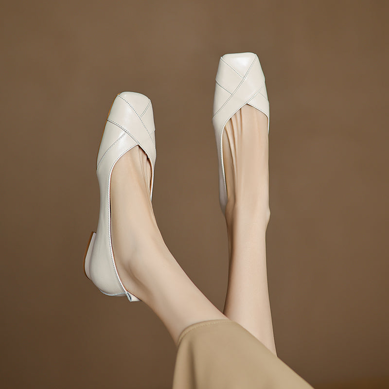 Handmade Customized Leather Square Toe Comfortable Ballet Flats Women's Shoes