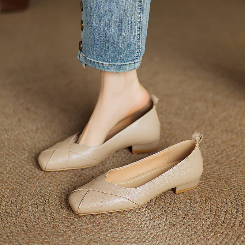 Handmade Customized Leather Square Toe Comfortable Ballet Flats Women's Shoes