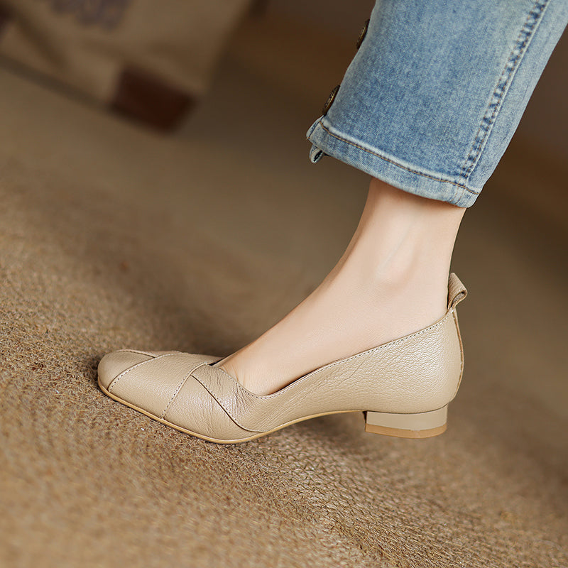 Handmade Customized Leather Square Toe Comfortable Ballet Flats Women's Shoes