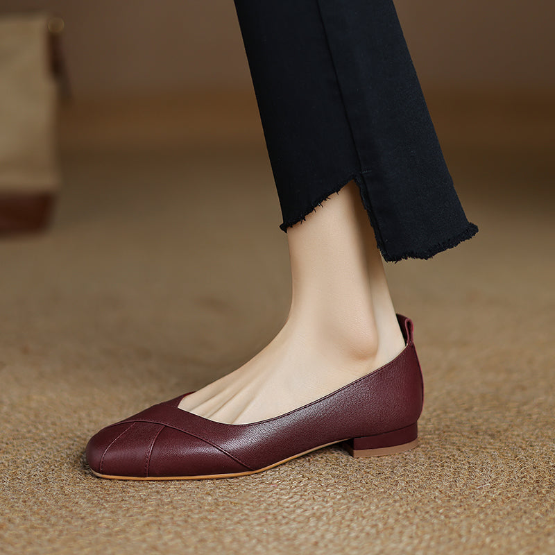 Handmade Customized Leather Square Toe Comfortable Ballet Flats Women's Shoes