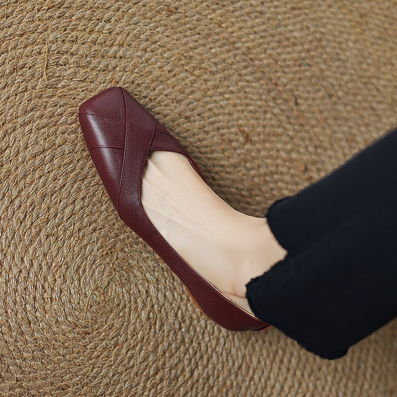 Handmade Customized Leather Square Toe Comfortable Ballet Flats Women's Shoes