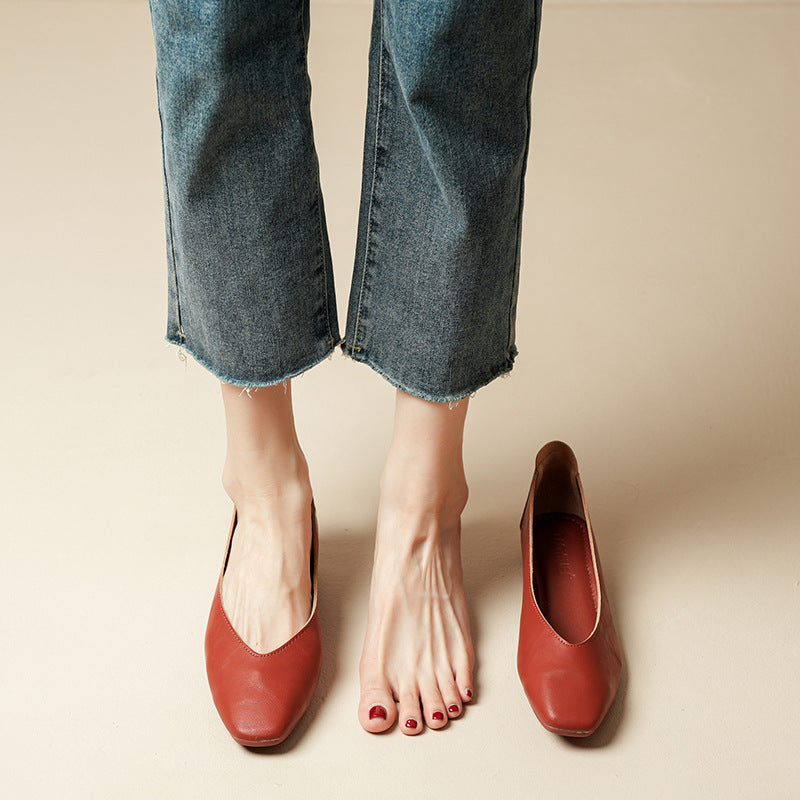 Soft Leather Slip-On Glove Shoes – Women's Multicolor Low Heel Comfortable Flats