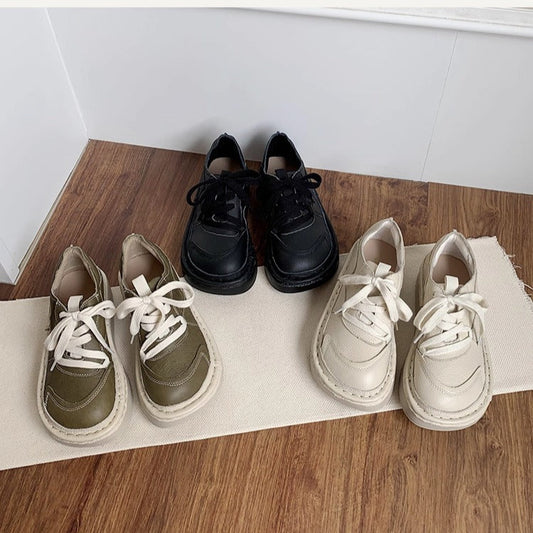 Women's Leather Chunky Platform Lace-Up Casual Shoes – Ugly-Cute Style