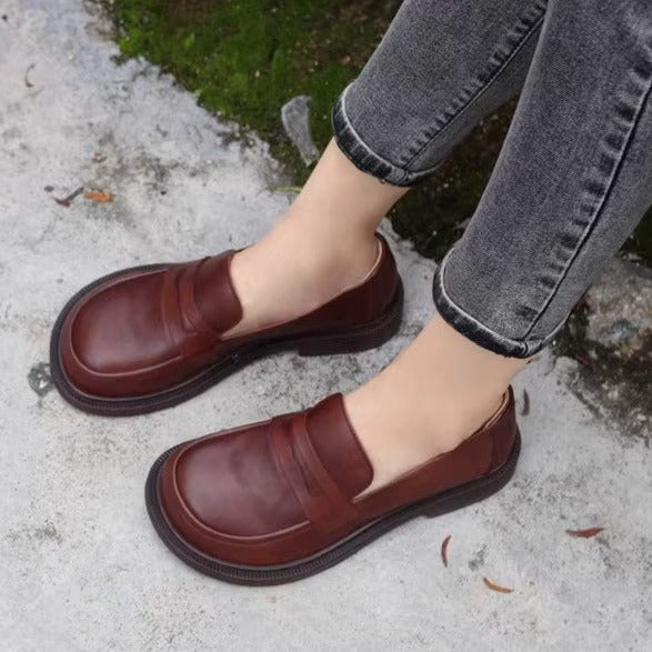 Handmade Big Toe Box Loafers Comfortable Soft Leather Womens Shoes