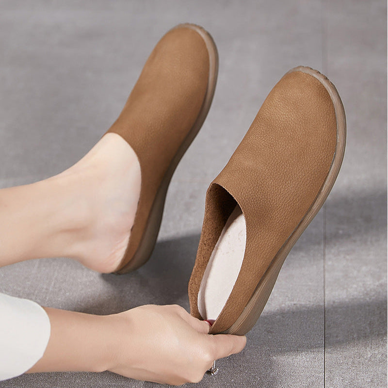 Women's Leather Minimalist Casual Comfort Flat Mule Shoes