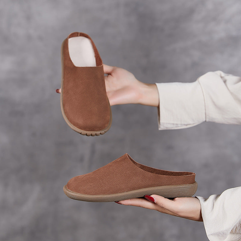 Women's Leather Minimalist Casual Comfort Flat Mule Shoes