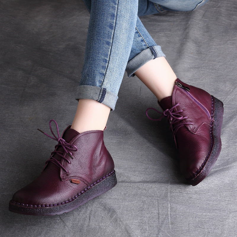 Women's Soft Leather Lace-Up Ankle Boots – Casual & Comfortable Design