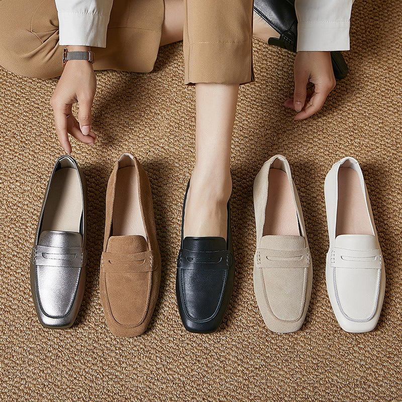 Women's Leather Square Toe Casual Comfortable Classic Loafers