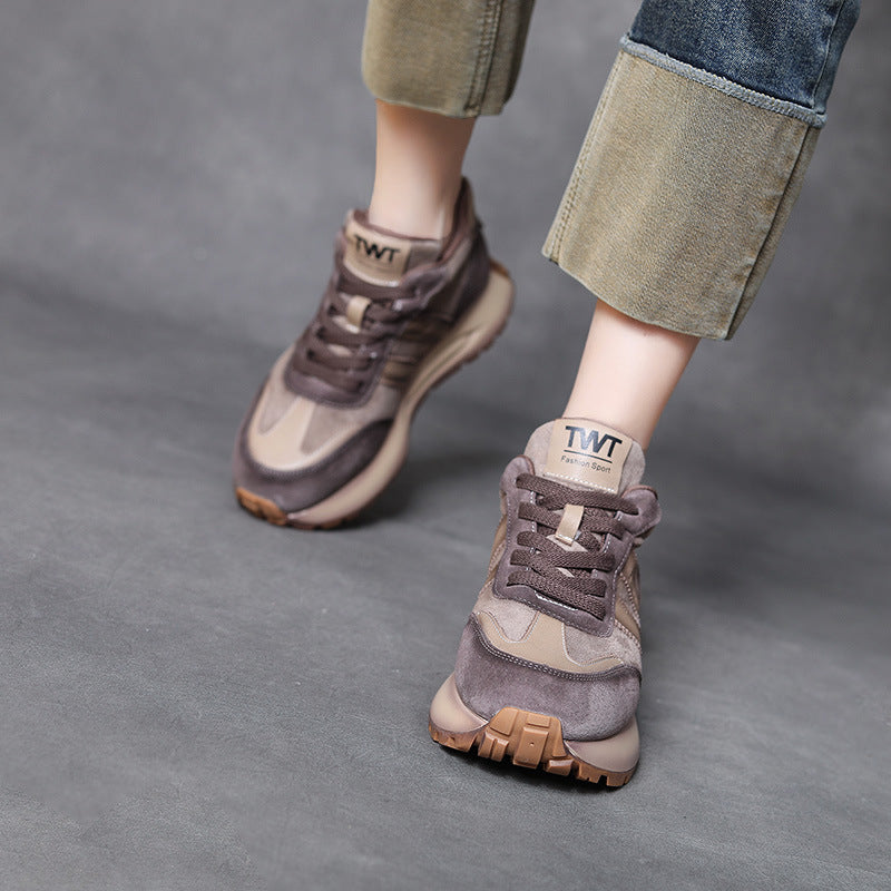 Women's Retro Leather Platform Sneakers – Soft Sole Casual Comfort Shoes