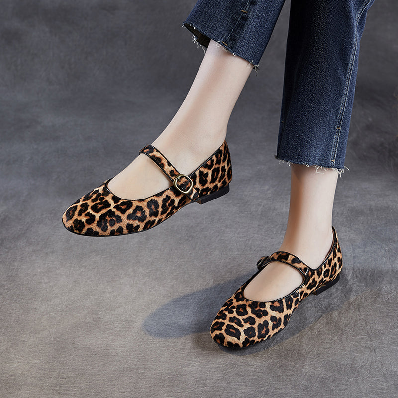 Women's Stylishly Leopard Print Mary Jane Comfort Flats