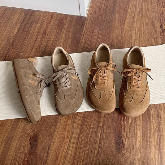 Women's Casual Cow Suede Lace-Up Sneakers – Comfortable & Stylish