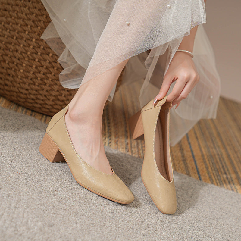 Women's Leather Mid Heel Multicolor Slip On Comfortable Glove Shoes