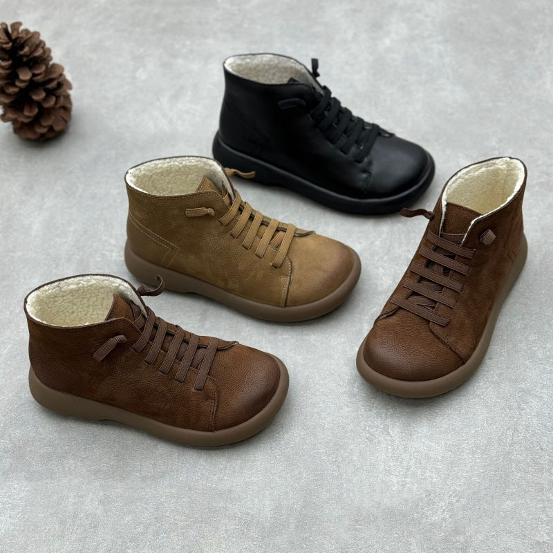 Women's Casual Leather Ankle Boots – Flat Comfortable Short Boots