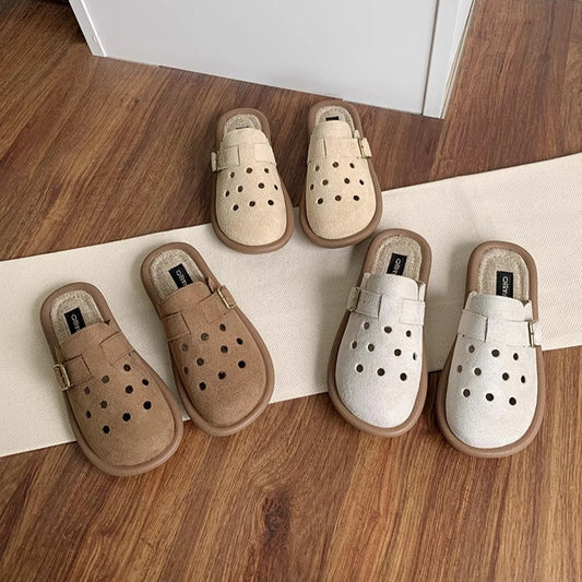 Women's Summer Wide Round Toe Hollowed Out Upper Flat Mule Shoes