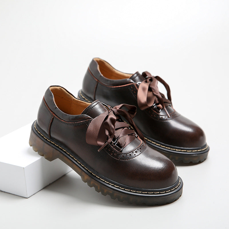 Womens Round Toe Retro Lace Up Flats Comfortable Oxford Shoes