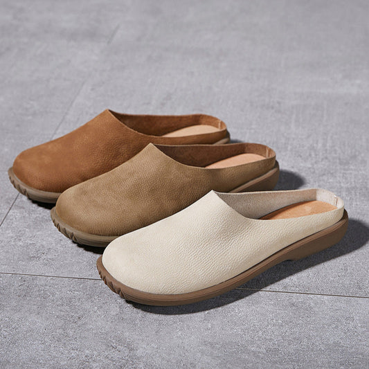 Women's Leather Vintage Minimalist Comfort Mule Shoes