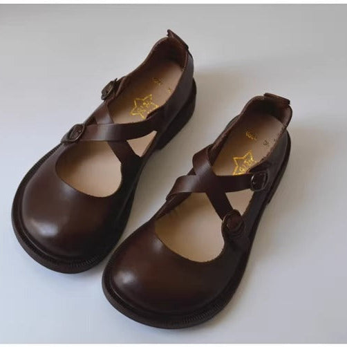 Women's Wide Fit Mary Jane Leather Flats – Handmade with Buckle Strap – Comfort Shoes
