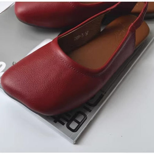 Women's Closed Toe Slip On Leather Heel Hollow Out Flat Sandals