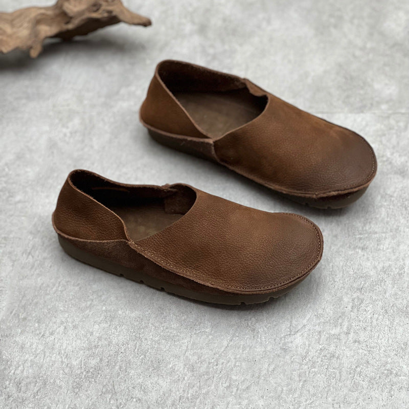 Womens Minimalist Genuine Leather Soft Flat-Soled Comfortable Loafers