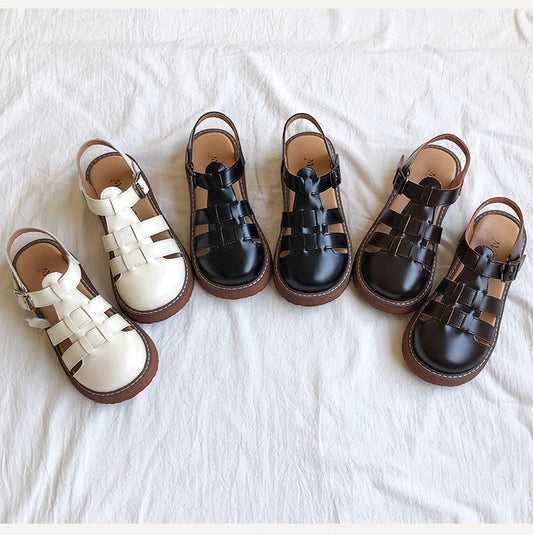 Women's Leather Closed Toe Round Sandals – Casual Summer Comfort Shoes
