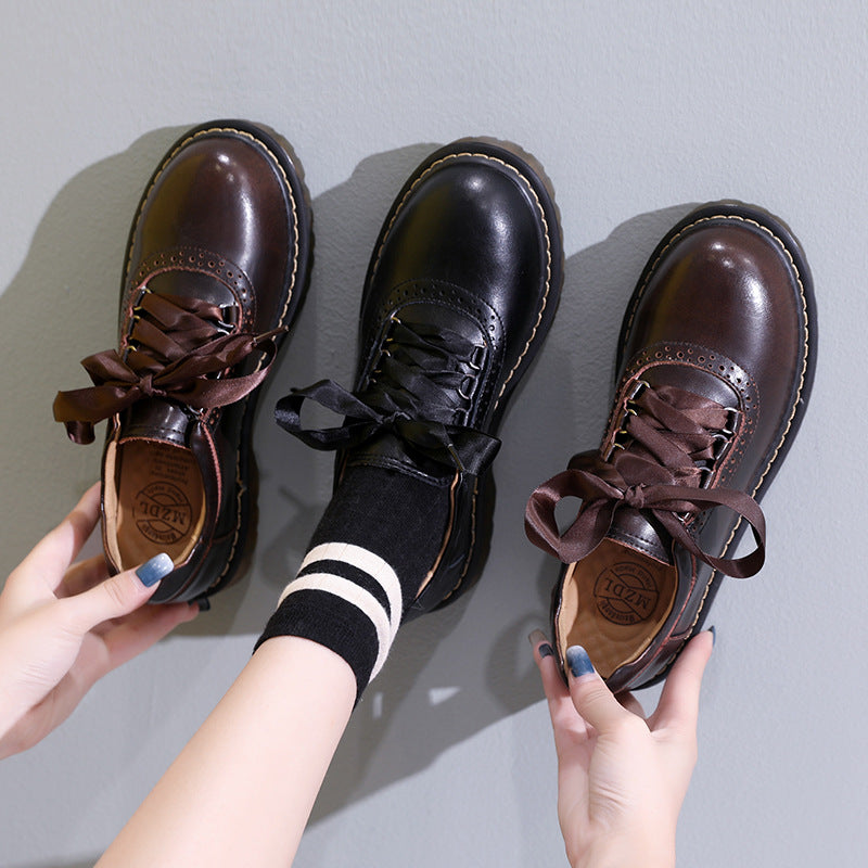Womens Round Toe Retro Lace Up Flats Comfortable Oxford Shoes