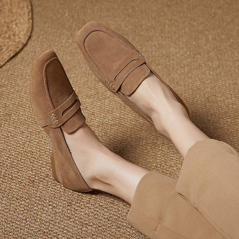 Women's Leather Square Toe Casual Comfortable Classic Loafers