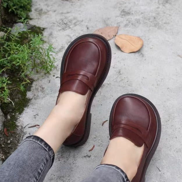 Handmade Big Toe Box Loafers Comfortable Soft Leather Womens Shoes