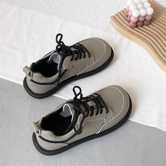 Women's Vintage Leather Lace-Up Flat Casual Shoes