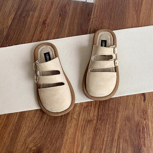 Women's Wide Round Toe Breathable Buckle With Decorative Mule Shoes